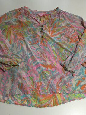 Lilly Pulitzer Elsa Top Tunic Blouse Size Large Silk Pink